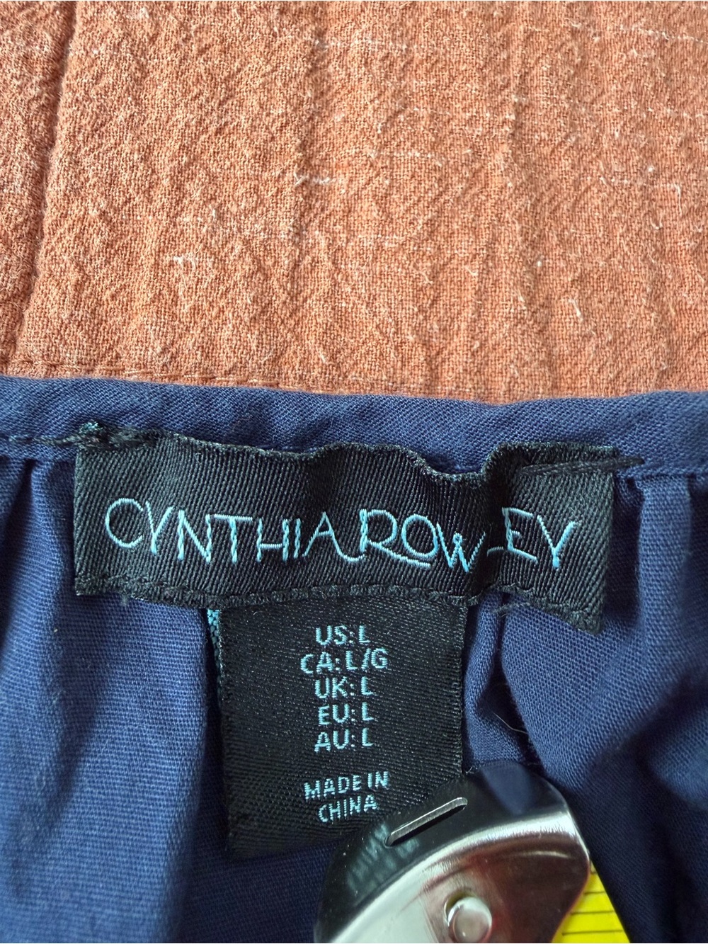 Cynthia Rowley Scalloped-Trim Tiered Maxi Dress L Navy Blue Cottage Coastal Boho - Picture 3 of 10